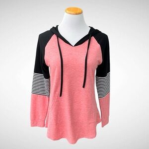 Cyanstyle Colorblock Pullover Drawstring Hoodie Long Sleeves